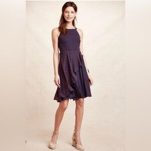 Anthropologie Eva Franco Maryanne Navy Red Polka Dots Dress Size 2